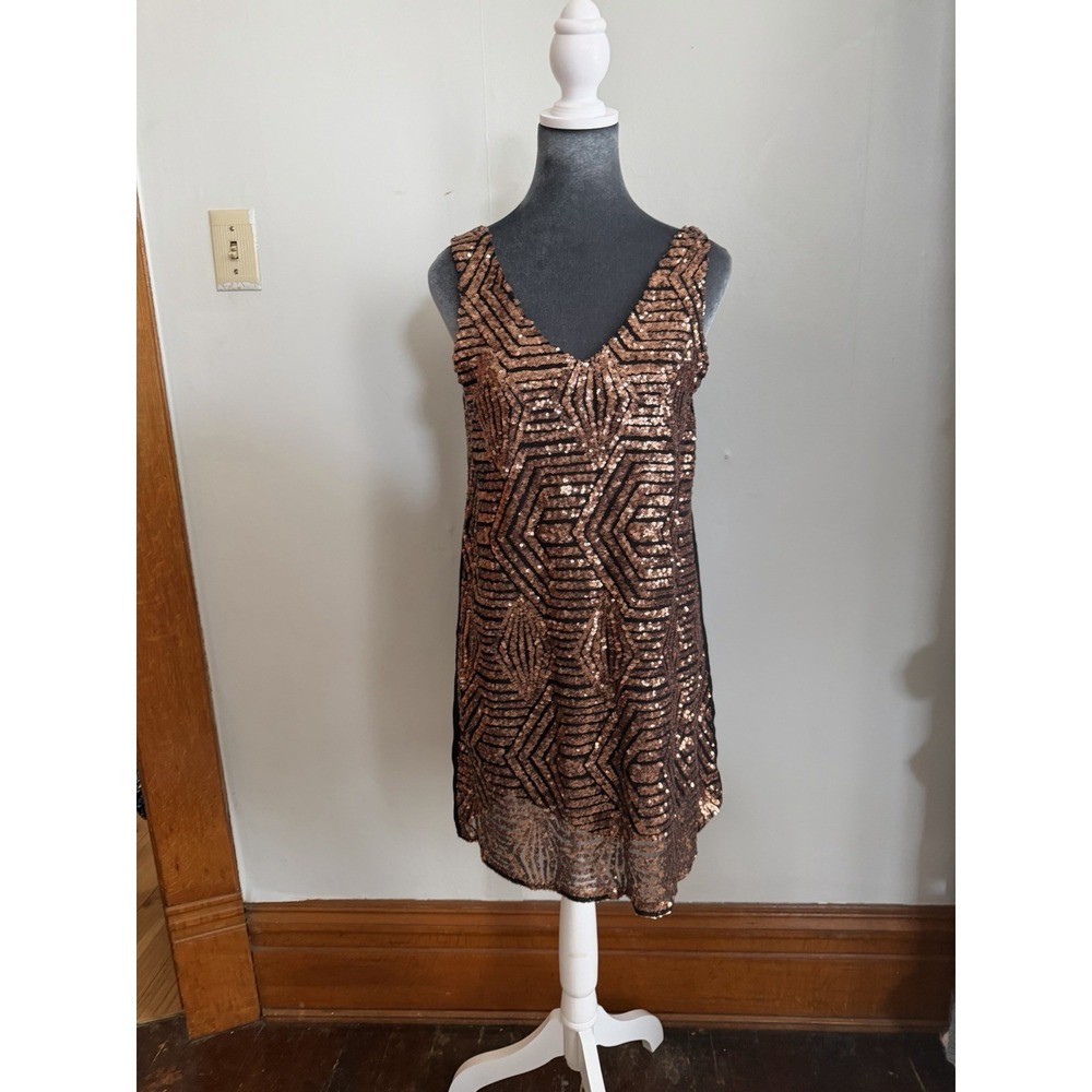 Every‎ Sequence Mini Sparkle Festival Dress, Coachella Beaded Gold M